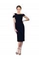 Affordable Sleeveless Off the Shoulder Stretch Crepe Dark Navy Cocktail Length Formal Evening Dress