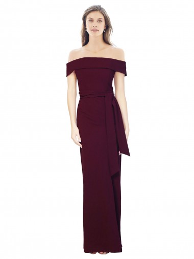 Affordable Sleeveless Off the Shoulder Stretch Crepe Burgundy Gold Long Formal Evening Dress