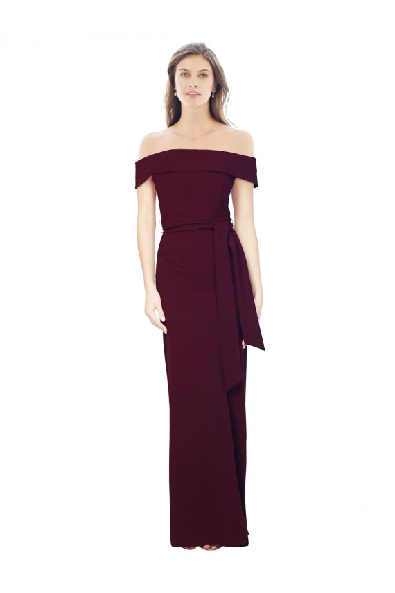 Affordable Sleeveless Off the Shoulder Stretch Crepe Burgundy Gold Long Formal Evening Dress