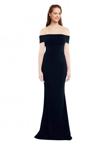 Affordable Sleeveless Off the Shoulder Stretch Crepe Dark Navy Long Formal Dress