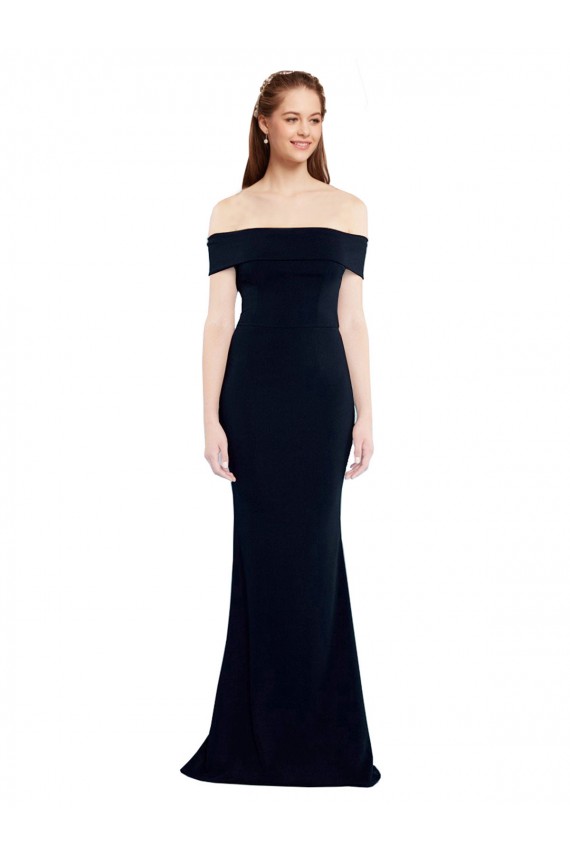 Affordable Sleeveless Off the Shoulder Stretch Crepe Dark Navy Long Formal Dress