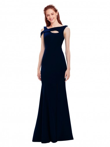 Affordable Sleeveless Off the Shoulder Stretch Crepe Dark Navy Long Formal Evening Dress
