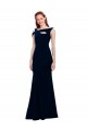 Affordable Sleeveless Off the Shoulder Stretch Crepe Dark Navy Long Formal Evening Dress