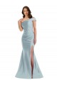 Affordable Sleeveless One Shoulder Silky Satin Light Sky Blue Long Formal Evening Dress