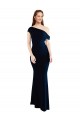 Affordable Sleeveless One Shoulder Stretch Crepe Dark Navy Long Formal Evening Dress