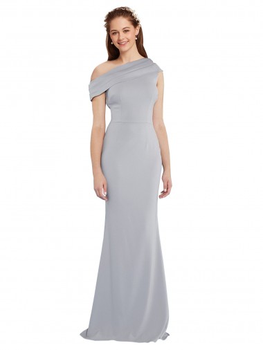 Affordable Sleeveless One Shoulder Stretch Crepe Grey Long Formal Dress