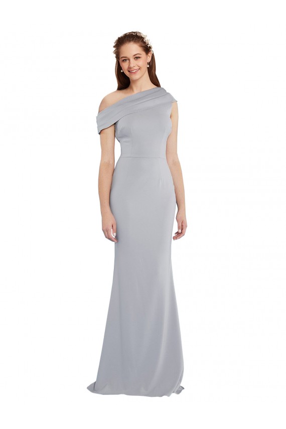 Affordable Sleeveless One Shoulder Stretch Crepe Grey Long Formal Dress