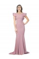 Affordable Flutter Sleeves Round Neck Stretch Crepe Dusty Pink Sweep Train Formal Evening Dress