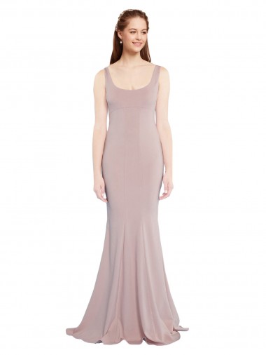 Affordable Cap Sleeves Scoop Neck Stretch Crepe Dusty Pink Long Formal Evening Dress
