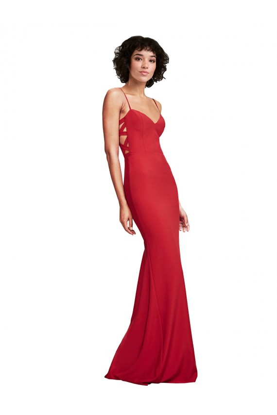 Affordable Sleeveless Spaghetti Straps Stretch Crepe Red Long Evening Dress