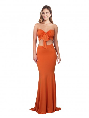 Affordable Sleeveless Strapless Spandex Orange Long Formal Evening Dress