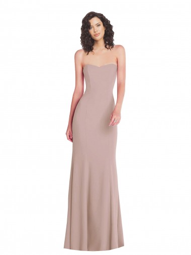 Affordable Sleeveless Strapless Stretch Crepe Dusty Pink Long Formal Dress