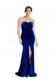 Affordable Sleeveless Strapless Stretch Velvet Royal Blue Sweep Train Formal Evening Dress