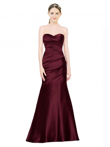 Affordable Sleeveless Sweetheart Satin Burgundy Long Formal Evening Dress