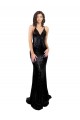 Affordable Sleeveless V-Neck Sequin Black Long Black Tie Evening Dress