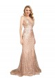 Affordable Sleeveless V-Neck Sequin & Sparkling Sequin Rose Gold Long Plus Size Formal Evening Dress