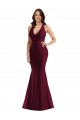 Affordable Sleeveless V-Neck Silky Satin Burgundy Long Plus Size Formal Evening Dress