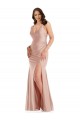 Affordable Sleeveless V-Neck Silky Satin Dusty Pink Long Plus Size Formal Evening Dress