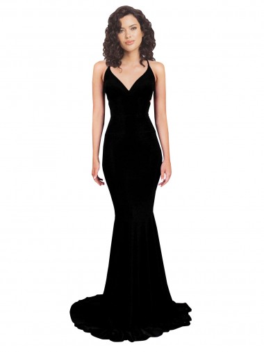 Affordable Sleeveless V-Neck Spandex Black Long Formal Evening Dress