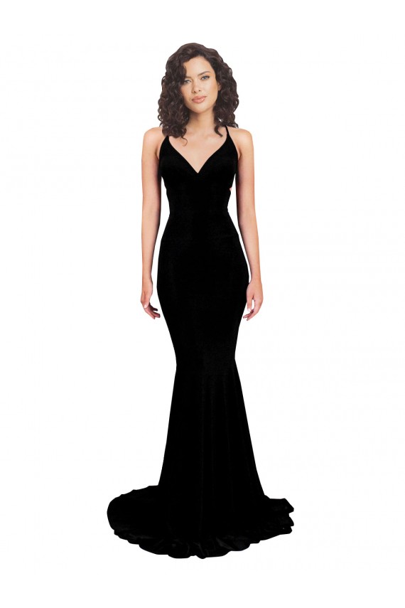 Affordable Sleeveless V-Neck Spandex Black Long Formal Evening Dress