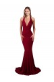 Affordable Sleeveless V-Neck Spandex Burgundy Long Formal Evening Dress