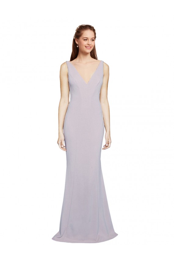 Affordable Sleeveless V-Neck Stretch Crepe Arctic Lilac Long Formal Evening Dress
