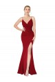 Affordable Sleeveless V-Neck Stretch Crepe Burgundy Mermaid Long Formal Evening Dress