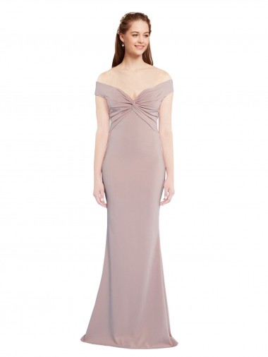 Affordable Sleeveless V-Neck Stretch Crepe Dusty Pink Long Formal Evening Dress