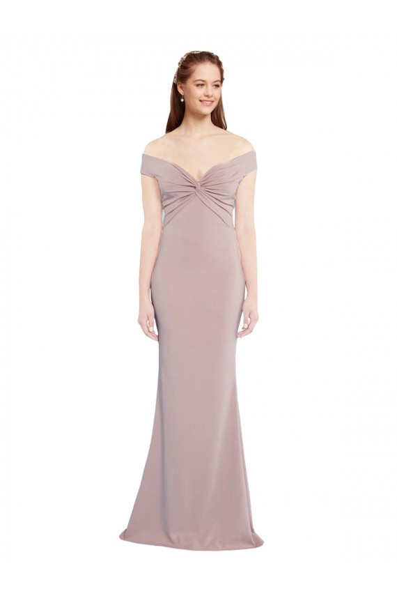 Affordable Sleeveless V-Neck Stretch Crepe Dusty Pink Long Formal Evening Dress