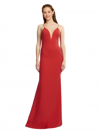 Affordable Sleeveless V-Neck Stretch Crepe Red Long Formal Evening Dress