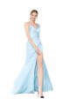Affordable Sleeveless V-Neck Stretch Satin Light Sky Blue Long Formal Evening Dress