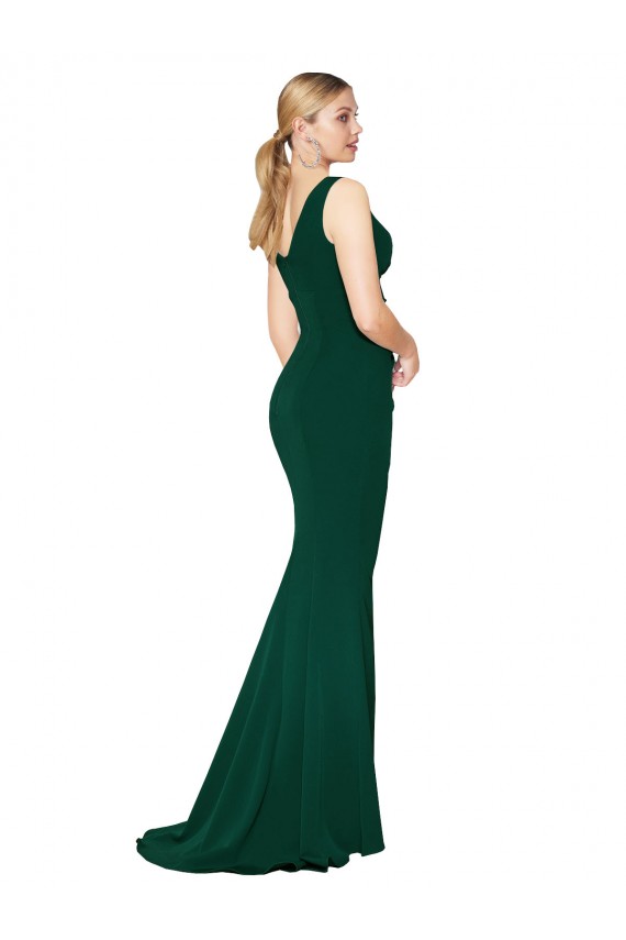 Affordable Sleeveless High Neck Stretch Crepe Midnight Green Long Formal Evening Dress