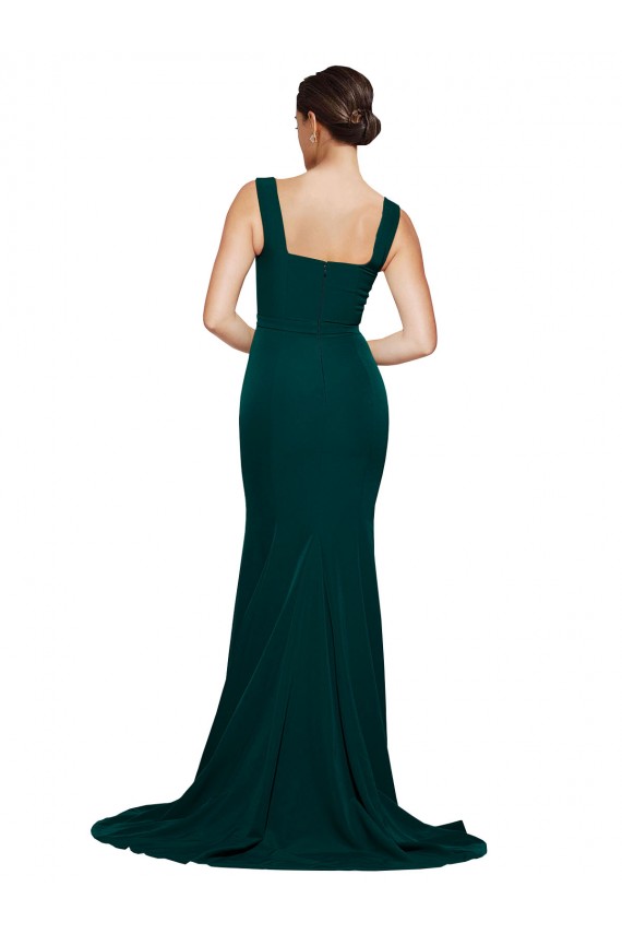 Affordable Sleeveless Square Neck Stretch Crepe Midnight Green Sweep Train Semi Formal Evening Dress