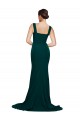 Affordable Sleeveless Square Neck Stretch Crepe Midnight Green Sweep Train Semi Formal Evening Dress