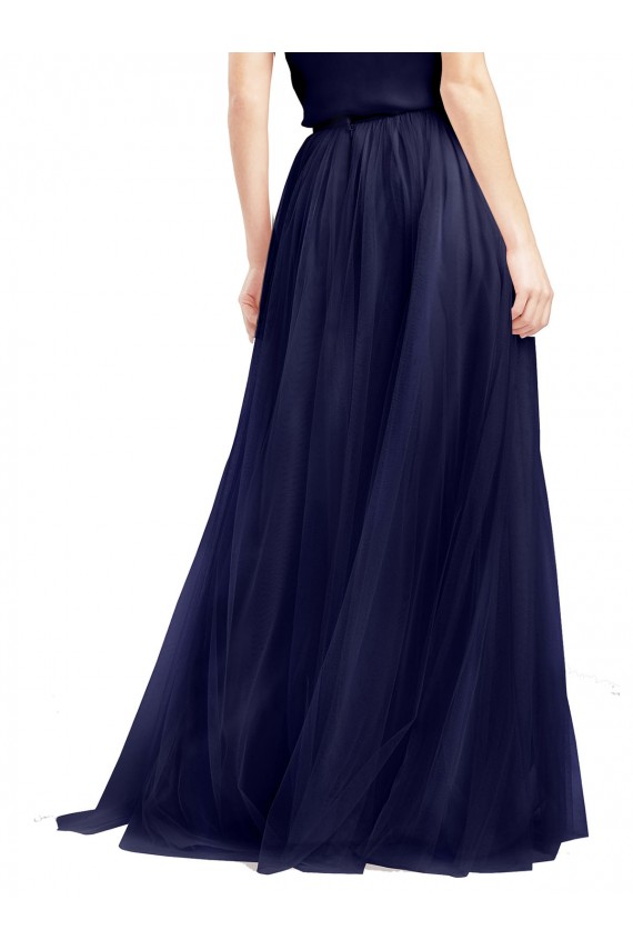 Affordable Sleeveless High Neck Tulle Navy Blue Long Semi Formal Evening Dress
