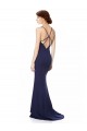 Affordable Sleeveless High Neck Stretch Crepe Navy Blue Long Formal Evening Dress
