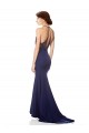 Affordable Sleeveless High Neck Stretch Crepe Navy Blue Long Evening Dress