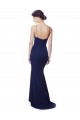 Affordable Sleeveless High Neck Stretch Crepe Navy Blue Long Formal Dress