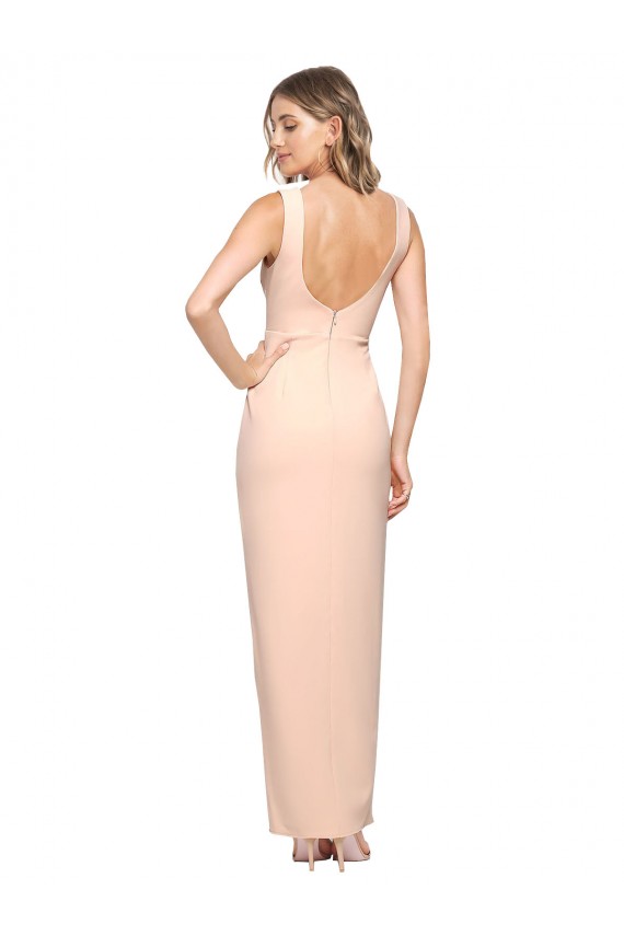 Affordable Sleeveless Square Neck Stretch Crepe Nude Long Formal Evening Dress