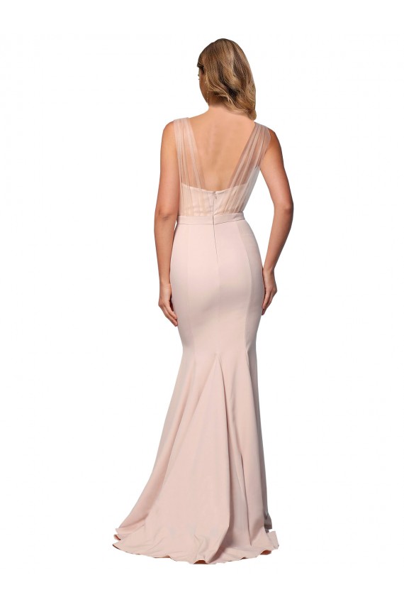 Affordable Sleeveless Sweetheart Stretch Crepe & Tulle Nude Long Formal Evening Dress