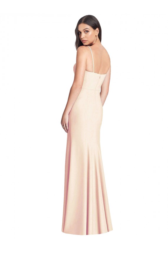 Affordable Sleeveless Sweetheart Stretch Crepe Nude Long Semi Formal Evening Dress
