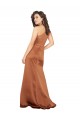 Affordable Sleeveless One Shoulder Silky Satin Orange Long Formal Dress