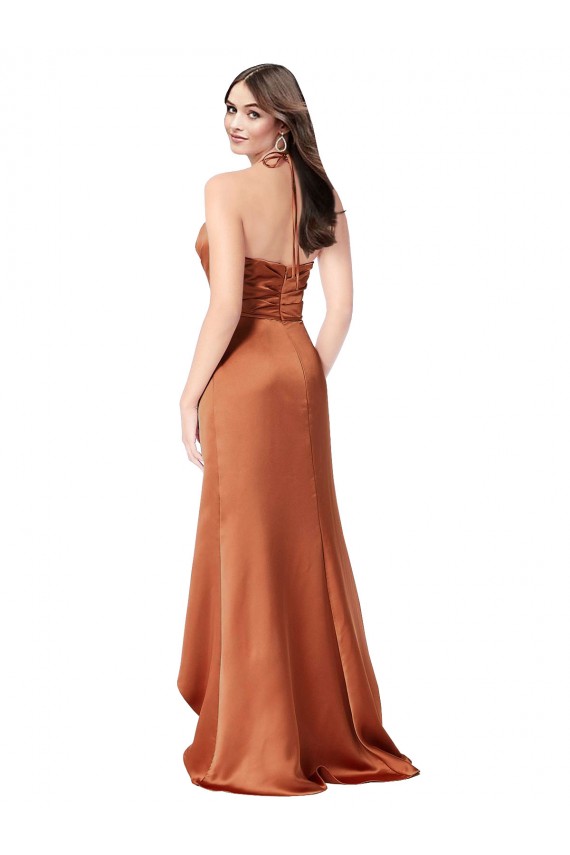 Affordable Sleeveless Sweetheart Silky Satin Orange Long High Low Evening Dress
