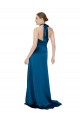 Affordable Sleeveless Halter Neck Silky Satin Peacock Blue Long Formal Evening Dress