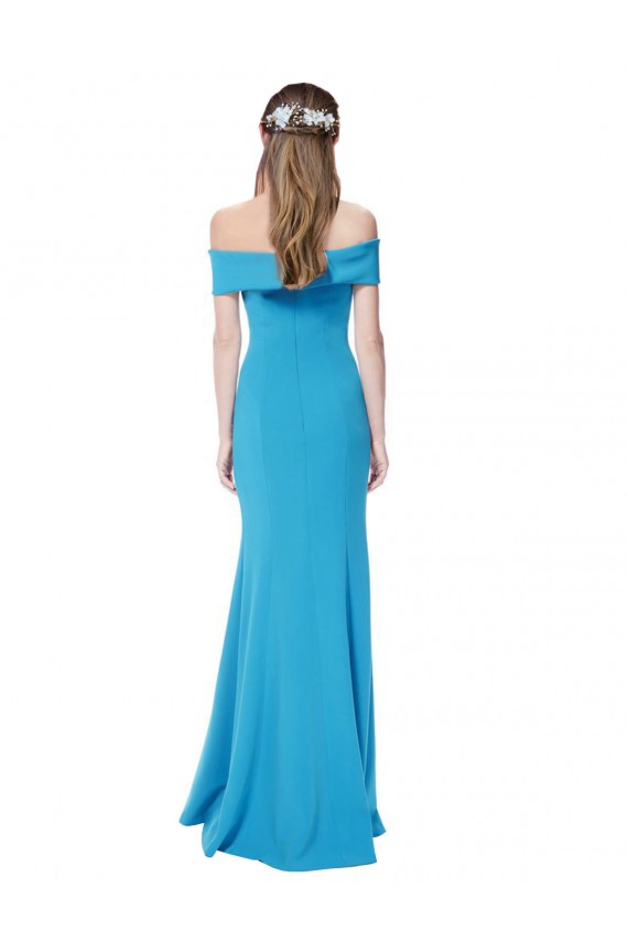 Affordable Sleeveless Off the Shoulder Stretch Crepe Peacock Blue Long Formal Dress