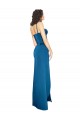 Affordable Sleeveless Spaghetti Straps Silky Satin Peacock Blue Long Formal Evening Dress