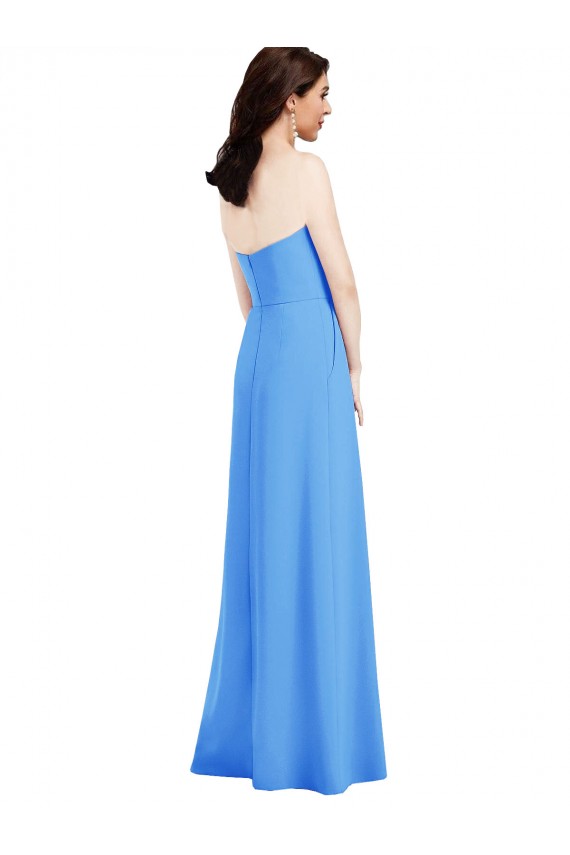 Affordable Sleeveless Strapless Stretch Crepe Peacock Blue Long Semi Formal Evening Dress