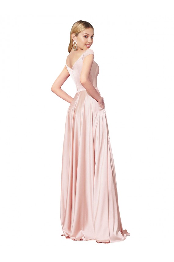Affordable Sleeveless High Neck Satin Pink Long Formal Evening Dress
