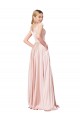 Affordable Sleeveless High Neck Satin Pink Long Formal Evening Dress