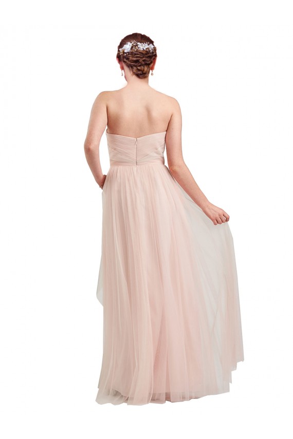 Affordable Sleeveless Sweetheart Tulle Pink Long Evening Dress